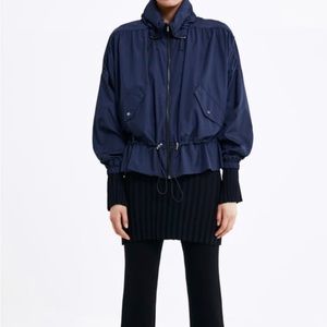 Zara Wrap Collar Jacket Navy Blue lightweight